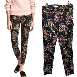 H&M Floral Print Ankle Pants Black Multicolor Size 4